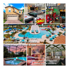 DISNEY VILLA Game rm, free heated Pool, Spa, Lazy rvr, BBQ, themed bedrooms